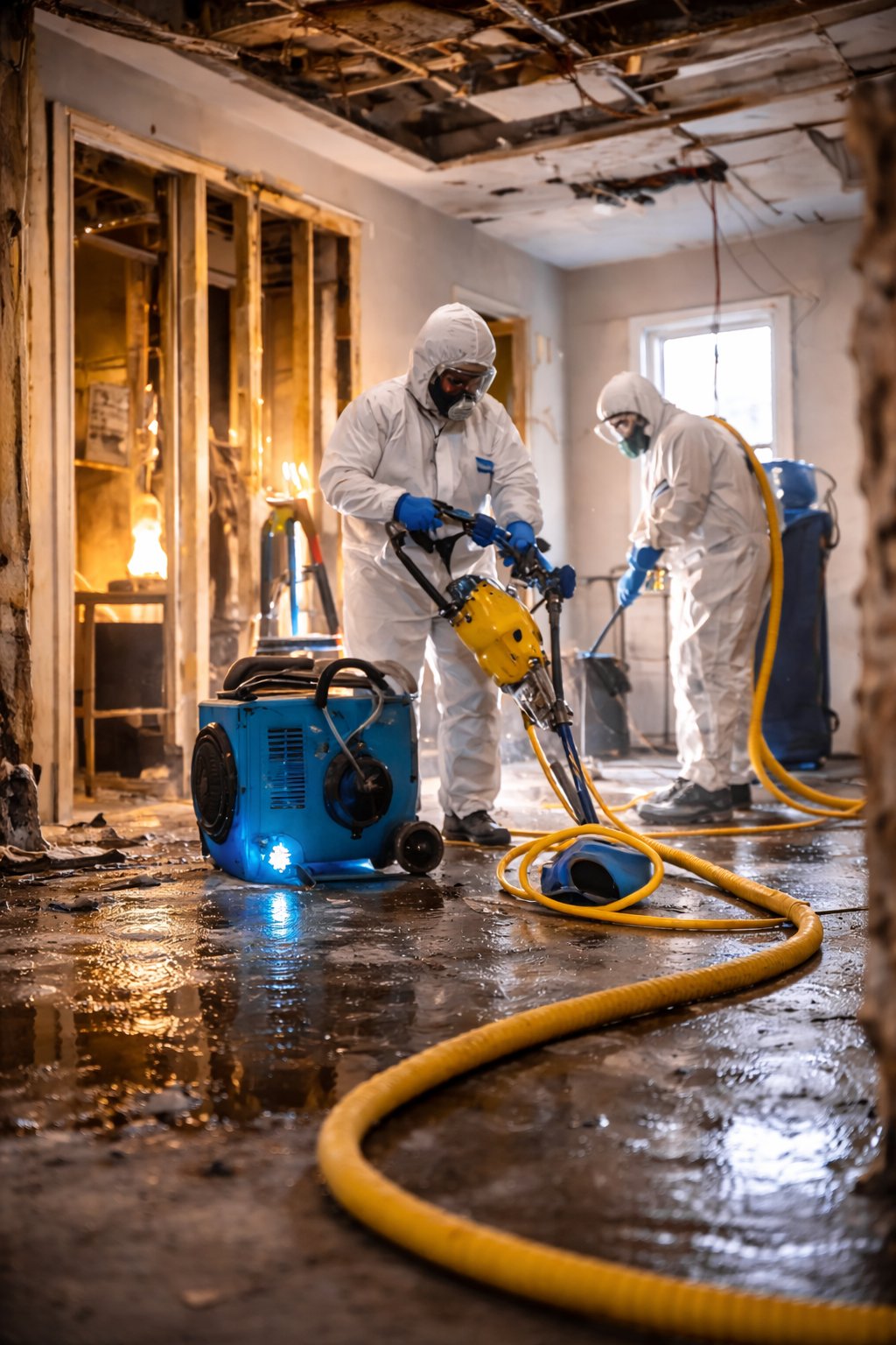 Fire damage restoration and debris removal